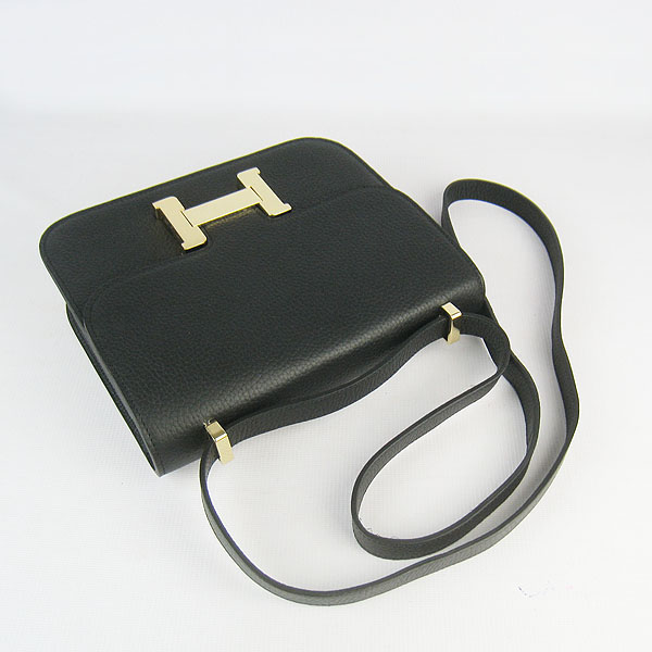 7A Hermes Oxhide Leather Message Bag Black H017 - Click Image to Close